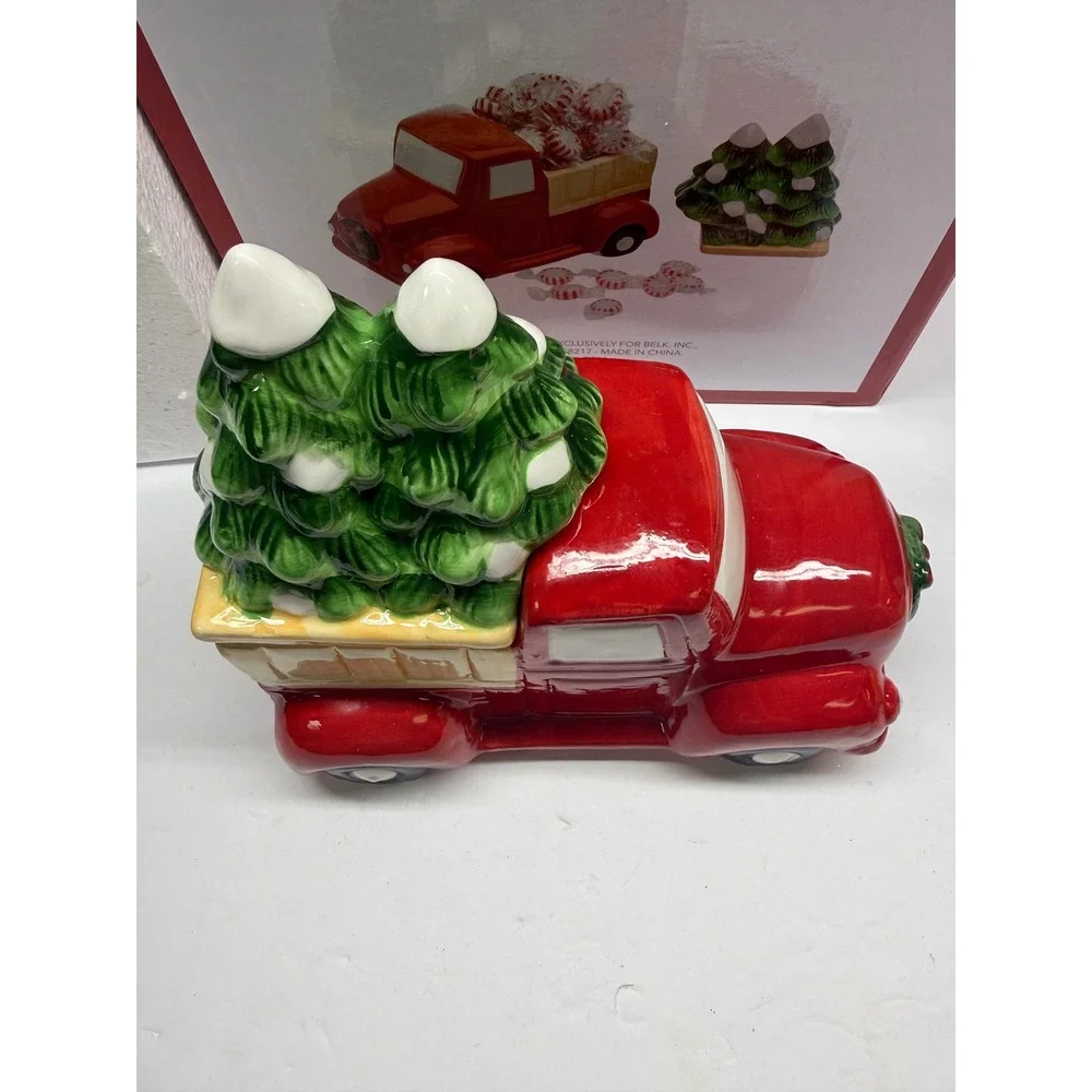 Joyland Red Truck Lidded Candy Dish Christmas Ceramic Holiday Decor 8x5x6in